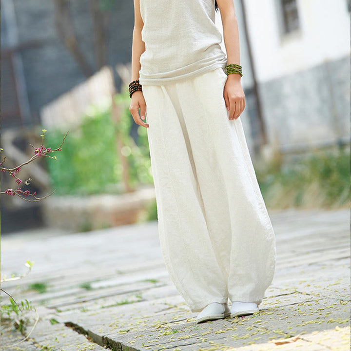 Pantalon décontracté uni en coton ramie avec ceinture élastique et doublure polaire pour femme avec poches Buddha Stones - image 24