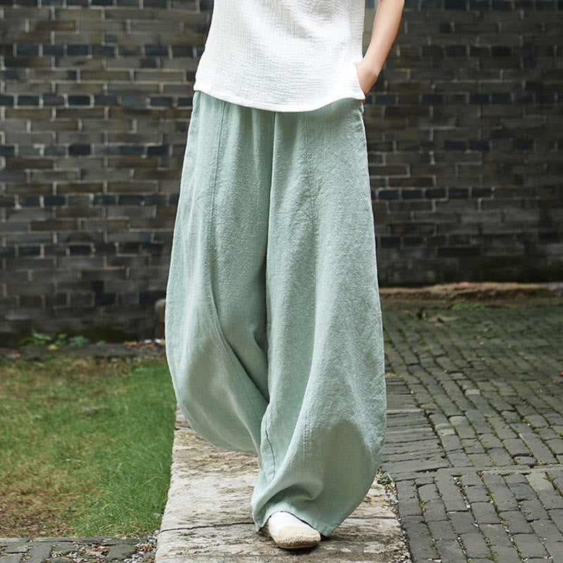 Pantalon décontracté uni en coton ramie avec ceinture élastique et doublure polaire pour femme avec poches Buddha Stones - image 38