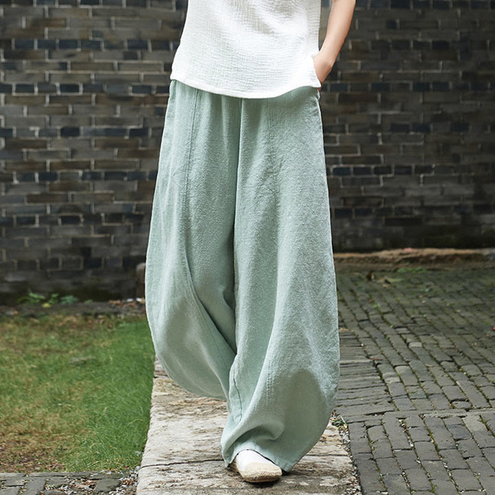 Pantalon décontracté uni en coton ramie avec ceinture élastique et doublure polaire pour femme avec poches Buddha Stones - image 38