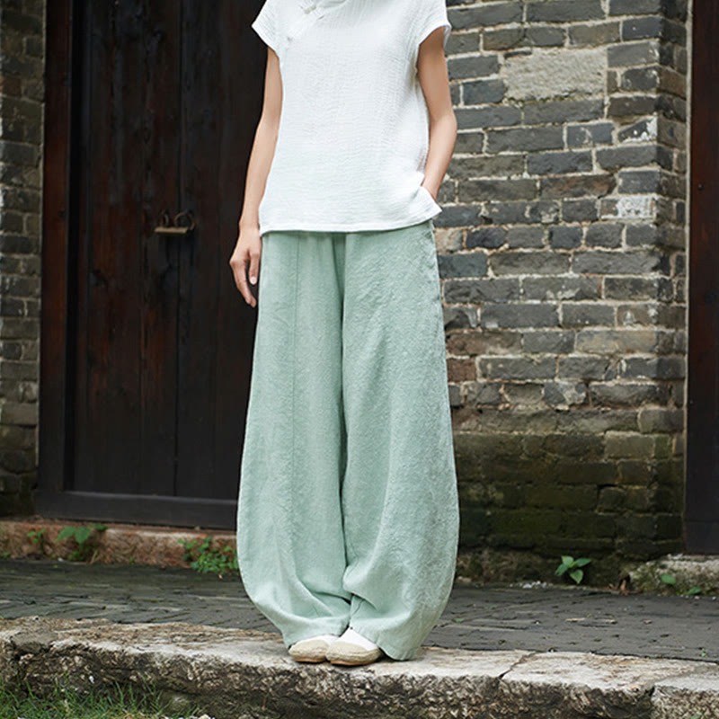 Pantalon décontracté uni en coton ramie avec ceinture élastique et doublure polaire pour femme avec poches Buddha Stones - image 36