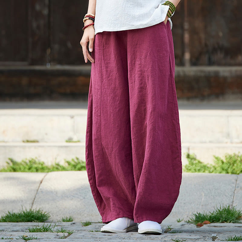 Pantalon décontracté uni en coton ramie avec ceinture élastique et doublure polaire pour femme avec poches Buddha Stones - image 13