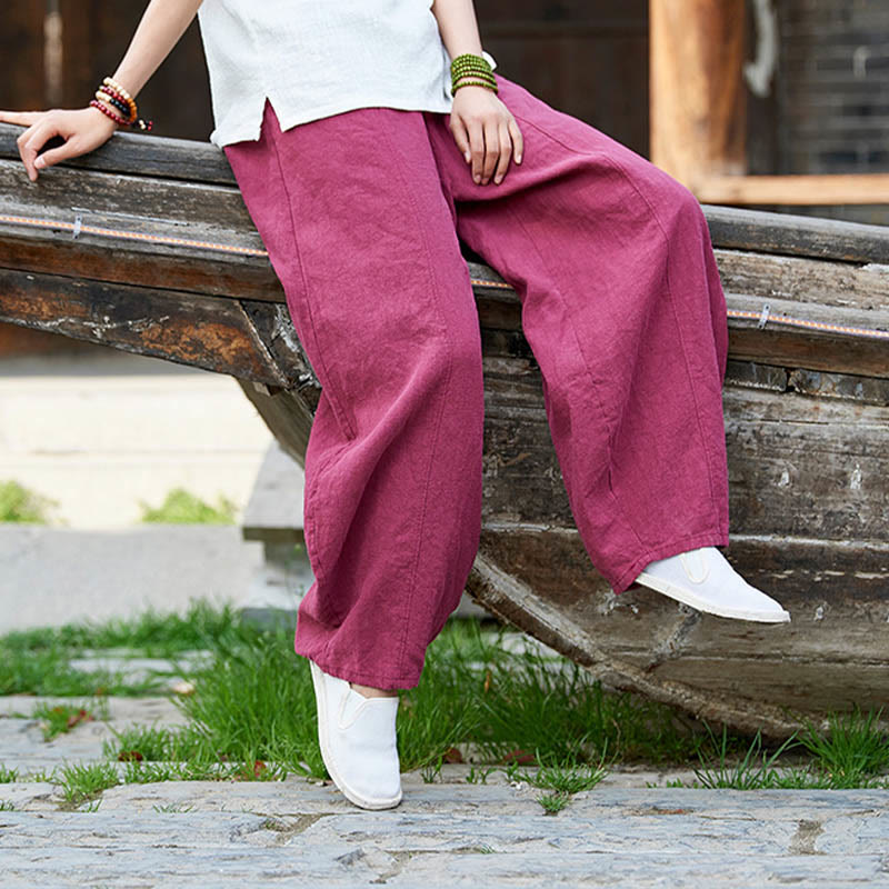 Pantalon décontracté uni en coton ramie avec ceinture élastique et doublure polaire pour femme avec poches Buddha Stones - image 17