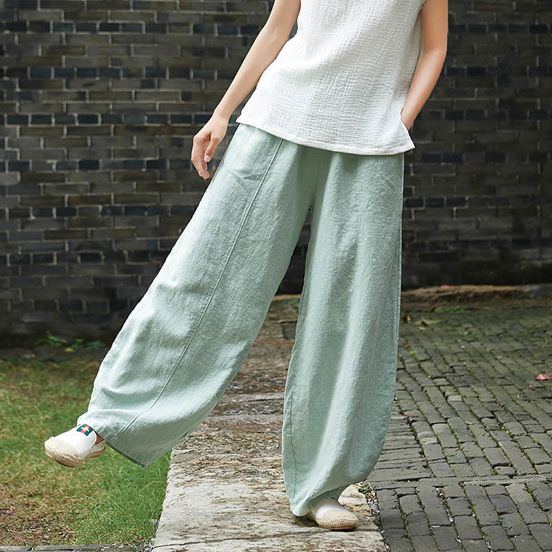 Pantalon décontracté uni en coton ramie avec ceinture élastique et doublure polaire pour femme avec poches Buddha Stones - image 39