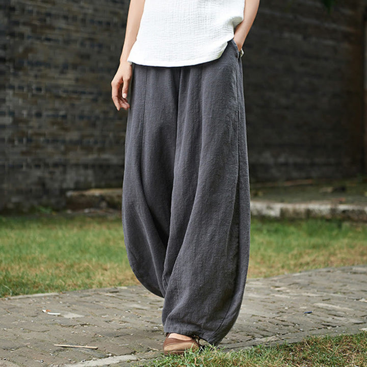 Pantalon décontracté uni en coton ramie avec ceinture élastique et doublure polaire pour femme avec poches Buddha Stones - image 41