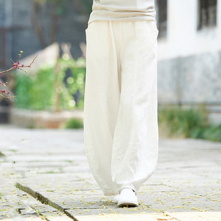 Pantalon décontracté uni en coton ramie avec ceinture élastique et doublure polaire pour femme avec poches Buddha Stones - image 22