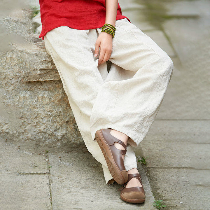 Pantalon décontracté uni en coton ramie avec ceinture élastique et doublure polaire pour femme avec poches Buddha Stones - image 6