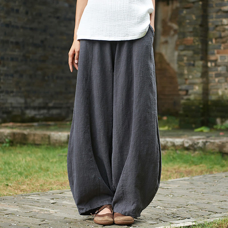 Pantalon décontracté uni en coton ramie avec ceinture élastique et doublure polaire pour femme avec poches Buddha Stones - image 40