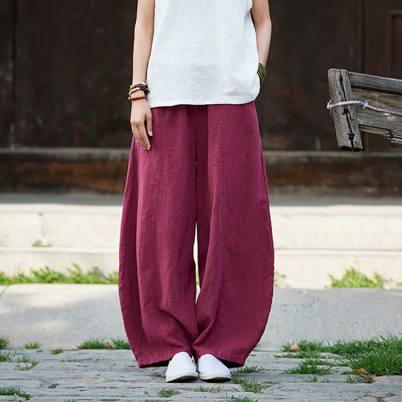 Pantalon décontracté uni en coton ramie avec ceinture élastique et doublure polaire pour femme avec poches Buddha Stones - image 13