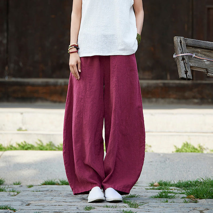 Pantalon décontracté uni en coton ramie avec ceinture élastique et doublure polaire pour femme avec poches Buddha Stones - image 13