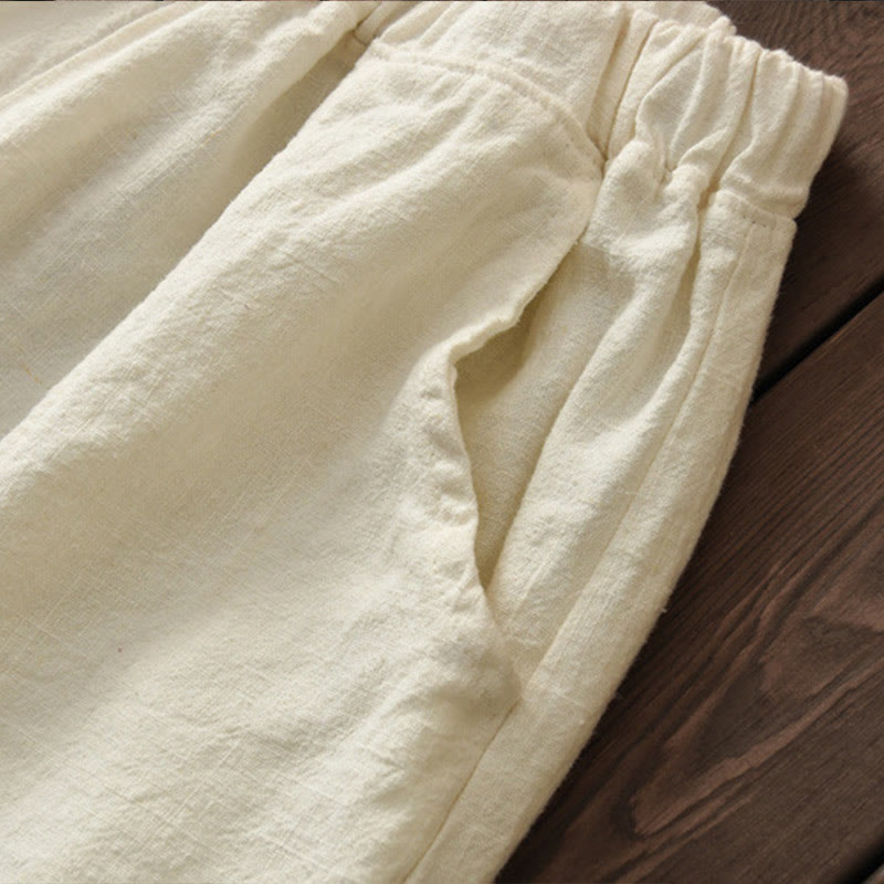 Pantalon décontracté uni en coton ramie avec ceinture élastique et doublure polaire pour femme avec poches Buddha Stones - image 10