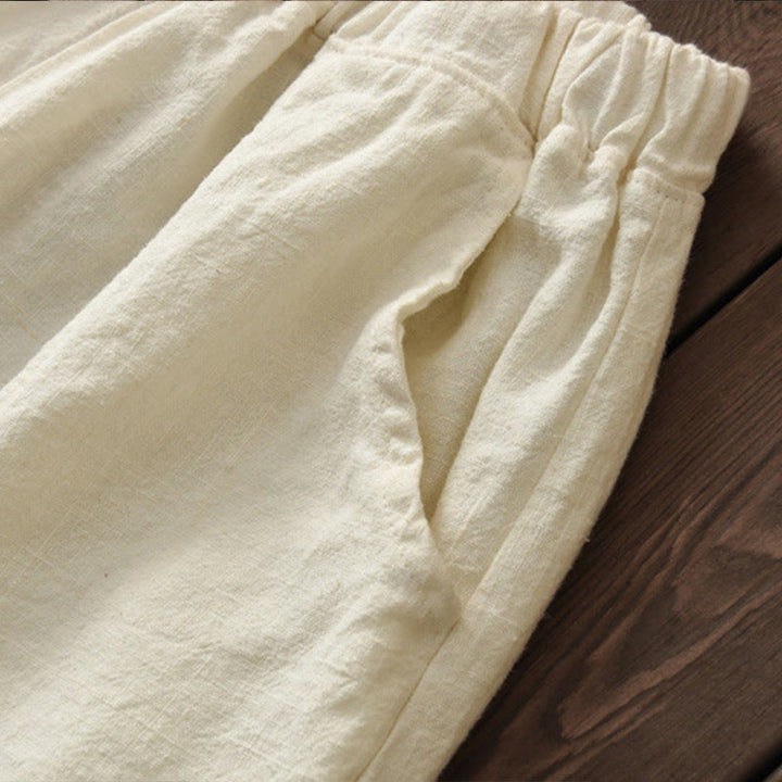 Pantalon décontracté uni en coton ramie avec ceinture élastique et doublure polaire pour femme avec poches Buddha Stones - image 10