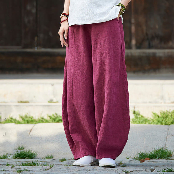 Pantalon décontracté uni en coton ramie avec ceinture élastique et doublure polaire pour femme avec poches Buddha Stones - Rose foncé - US4，UK/AU8，EU36 (L) - image 11