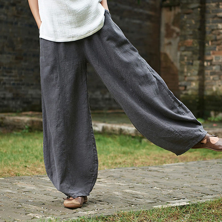 Pantalon décontracté uni en coton ramie avec ceinture élastique et doublure polaire pour femme avec poches Buddha Stones - image 42