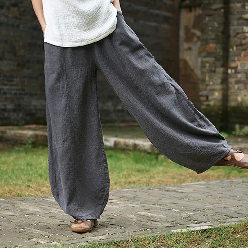 Pantalon décontracté uni en coton ramie avec ceinture élastique et doublure polaire pour femme avec poches Buddha Stones - image 42