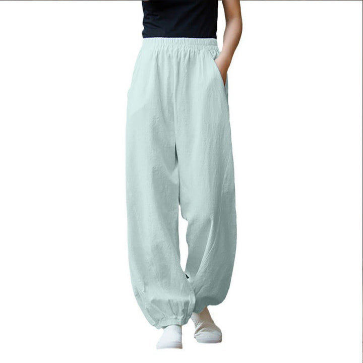 Pantalon décontracté uni en coton ramie avec poches pour femme, couleur unie, taille élastique, motif Buddha Stones - image 37
