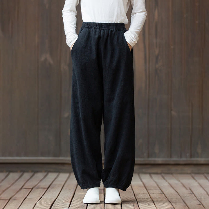Pantalon décontracté uni en coton ramie avec poches pour femme, couleur unie, taille élastique, motif Buddha Stones - Noir - US4，UK/AU8，EU36 (L) - image 13