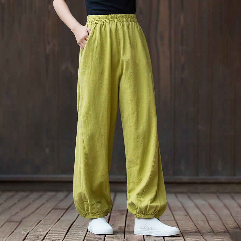 Pantalon décontracté uni en coton ramie avec poches pour femme, couleur unie, taille élastique, motif Buddha Stones - image 26