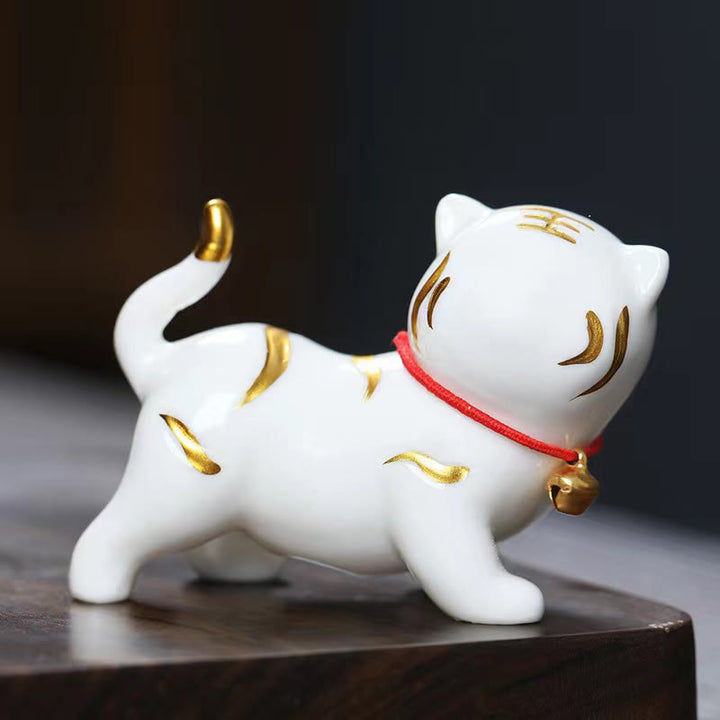 Buddha Stones Mini Mignon Tigre Thé Animal En Céramique Maison Bureau Figurine Décoration - Tigre blanc, environ 6,8 x 5,1 x 3 cm - image 2