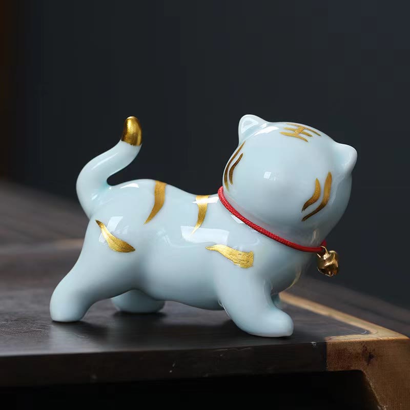 Buddha Stones Mini Mignon Tigre Thé Animal En Céramique Maison Bureau Figurine Décoration
