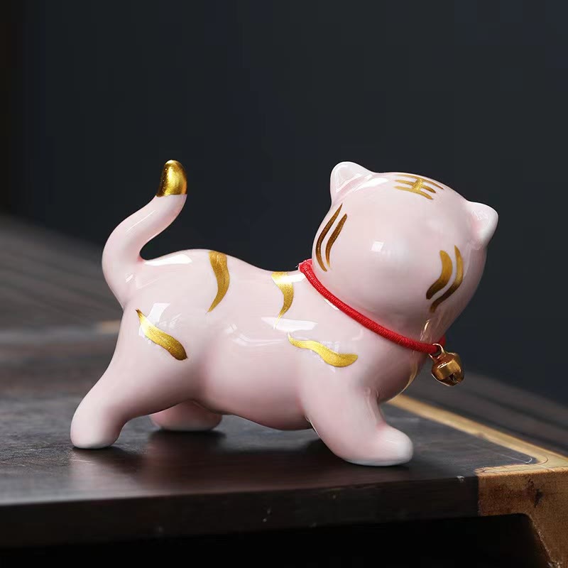 Buddha Stones Mini Mignon Tigre Thé Animal En Céramique Maison Bureau Figurine Décoration - Tigre rose, environ 6,8 x 5,1 x 3 cm - image 6