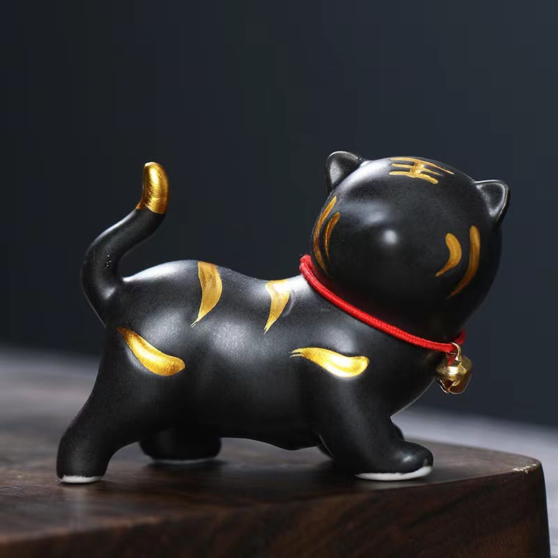 Buddha Stones Mini Mignon Tigre Thé Animal En Céramique Maison Bureau Figurine Décoration - Tigre noir, environ 6,8 x 5,1 x 3 cm - image 5