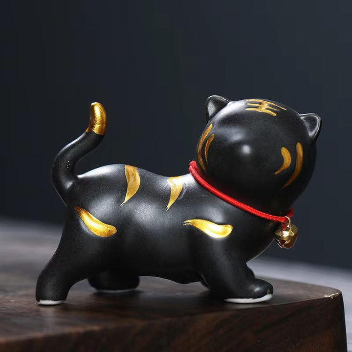 Buddha Stones Mini Mignon Tigre Thé Animal En Céramique Maison Bureau Figurine Décoration - Tigre noir, environ 6,8 x 5,1 x 3 cm - image 5