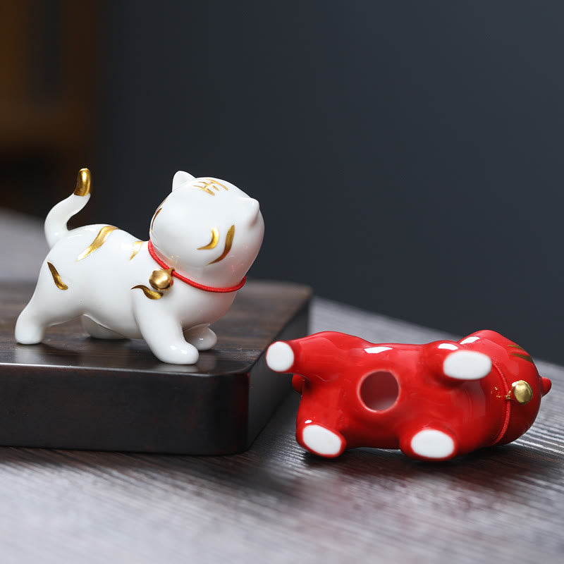Buddha Stones Mini Mignon Tigre Thé Animal En Céramique Maison Bureau Figurine Décoration