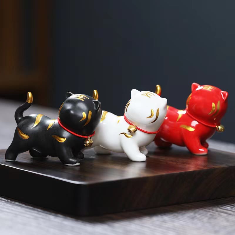Buddha Stones Mini Mignon Tigre Thé Animal En Céramique Maison Bureau Figurine Décoration - image 0
