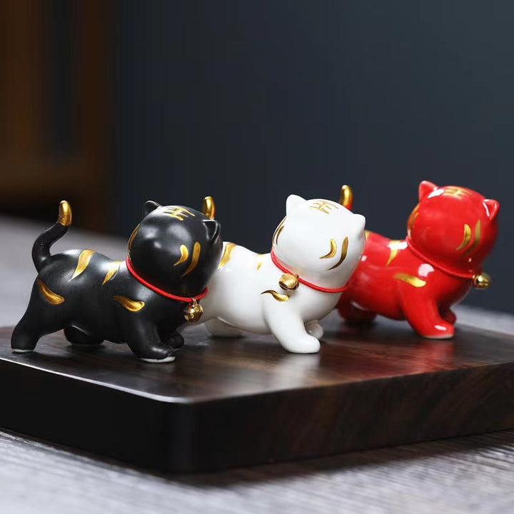 Buddha Stones Mini Mignon Tigre Thé Animal En Céramique Maison Bureau Figurine Décoration