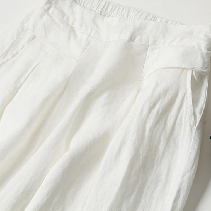 Pantalon large taille haute en coton et lin de couleur unie Buddha Stones avec poches - image 25