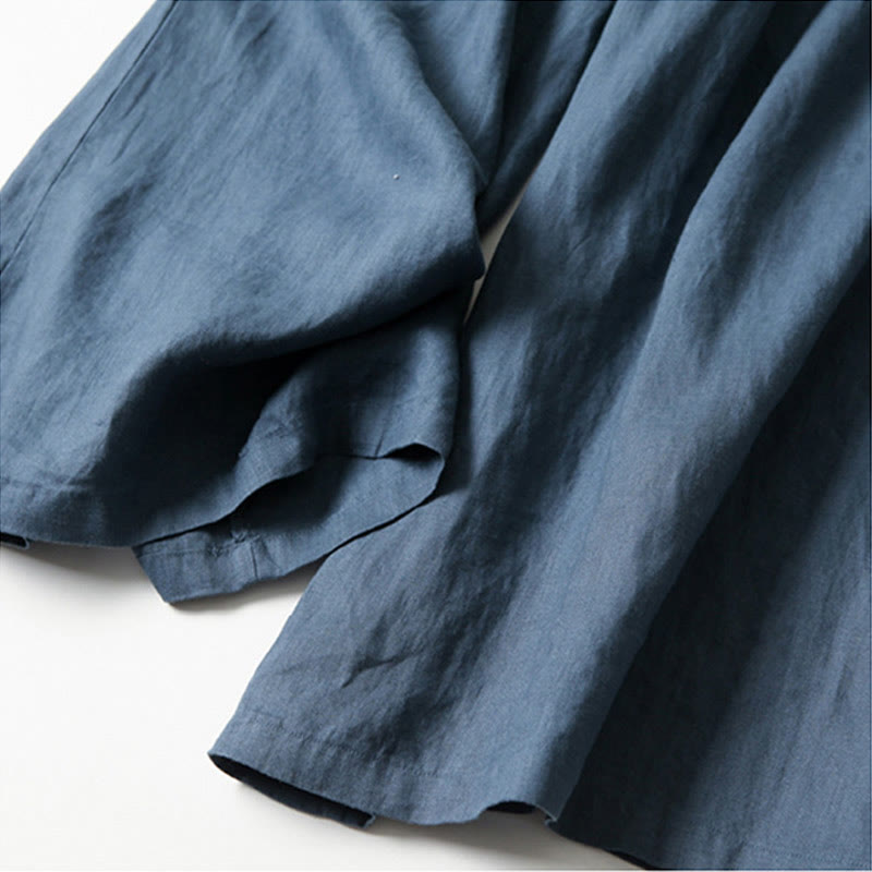 Pantalon large taille haute en coton et lin de couleur unie Buddha Stones avec poches - image 7