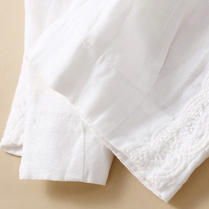 Pantalon en lin uni avec broderie florale sur le côté et poches pour femme avec Buddha Stones