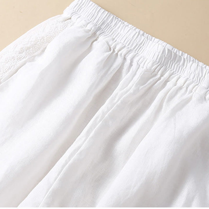 Pantalon en lin uni avec broderie florale sur le côté et poches pour femme avec Buddha Stones