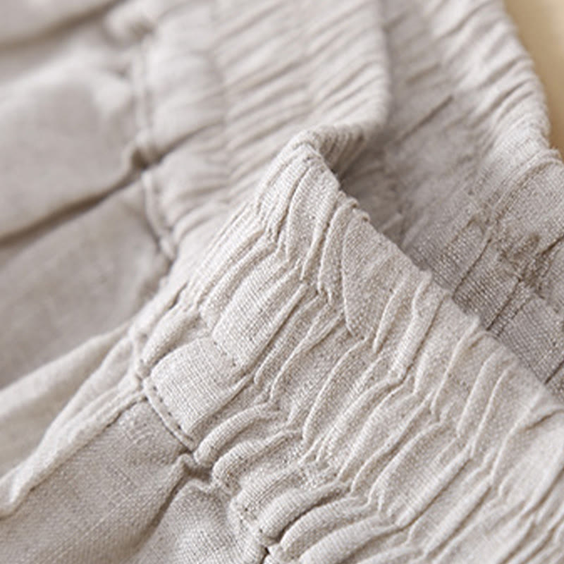 Pantalon en lin uni avec broderie florale sur le côté et poches pour femme avec Buddha Stones