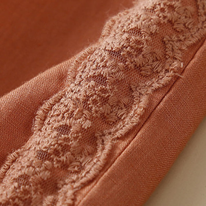 Pantalon en lin uni avec broderie florale sur le côté et poches pour femme avec Buddha Stones