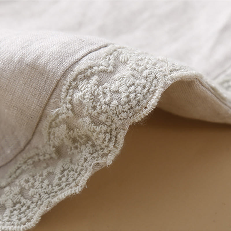 Pantalon en lin uni avec broderie florale sur le côté et poches pour femme avec Buddha Stones