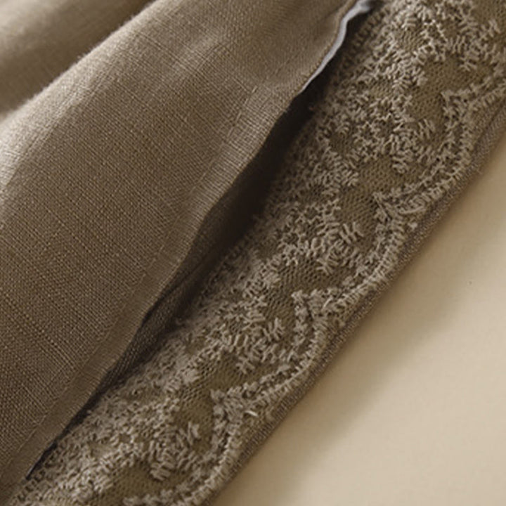 Pantalon en lin uni avec broderie florale sur le côté et poches pour femme avec Buddha Stones