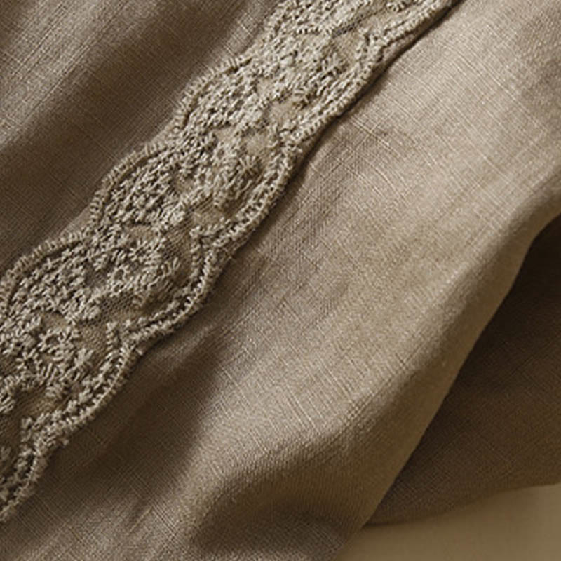 Pantalon en lin uni avec broderie florale sur le côté et poches pour femme avec Buddha Stones