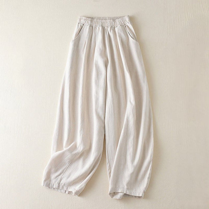 Pantalon pour femme en coton et lin uni avec poches Buddha Stones