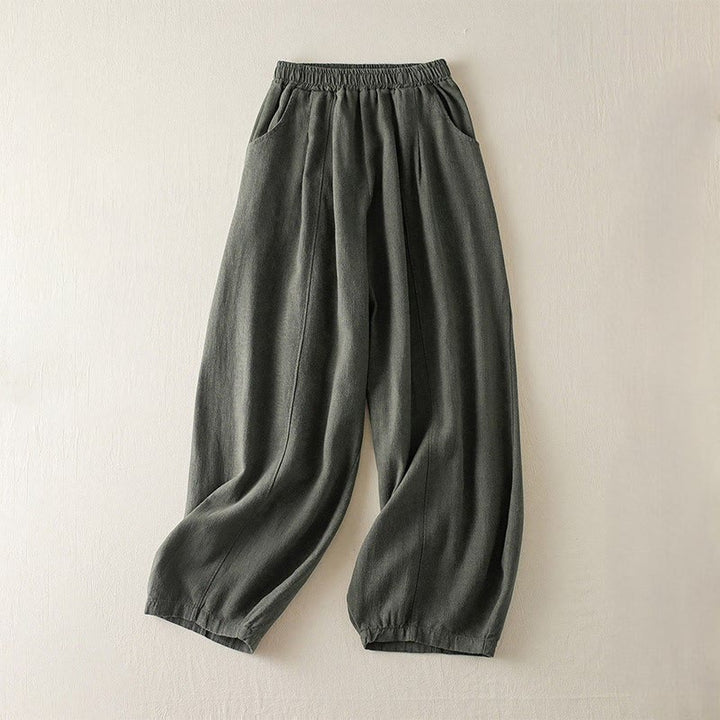 Pantalon pour femme en coton et lin uni avec poches Buddha Stones