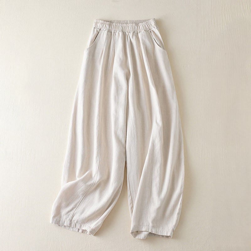 Pantalon pour femme en coton et lin uni avec poches Buddha Stones - Beige - US8-10，UK/AU12-14，EU40-42 (2XL) - image 8
