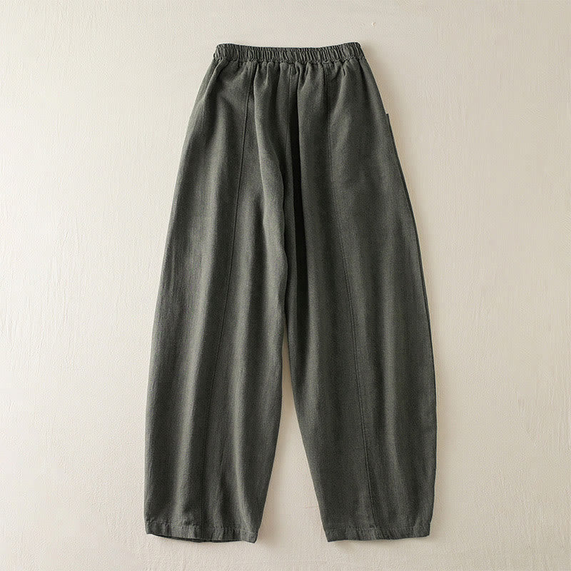 Pantalon pour femme en coton et lin uni avec poches Buddha Stones