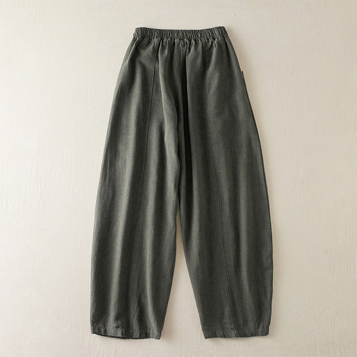 Pantalon pour femme en coton et lin uni avec poches Buddha Stones
