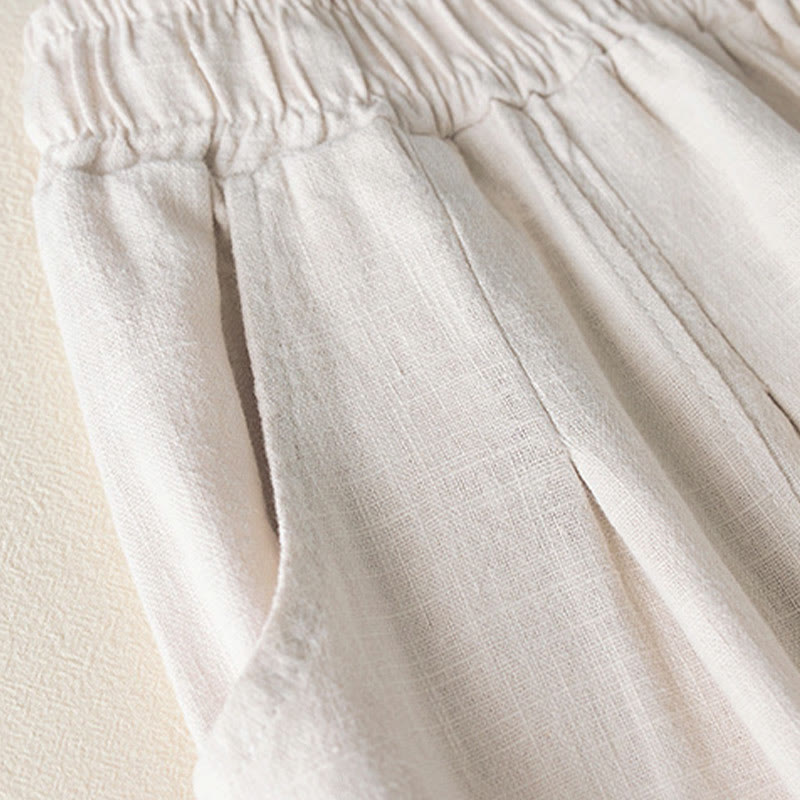 Pantalon pour femme en coton et lin uni avec poches Buddha Stones