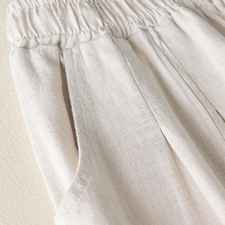 Pantalon pour femme en coton et lin uni avec poches Buddha Stones
