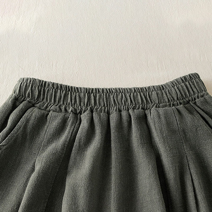 Pantalon pour femme en coton et lin uni avec poches Buddha Stones