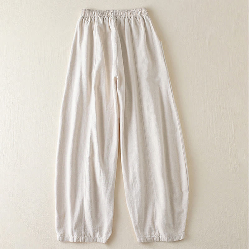 Pantalon pour femme en coton et lin uni avec poches Buddha Stones
