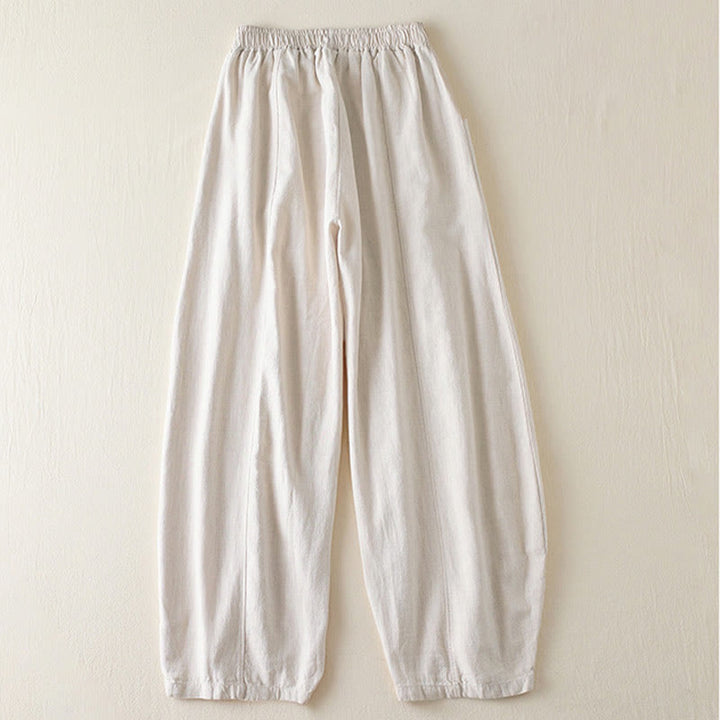 Pantalon pour femme en coton et lin uni avec poches Buddha Stones