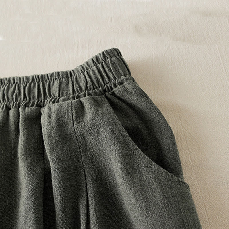 Pantalon pour femme en coton et lin uni avec poches Buddha Stones