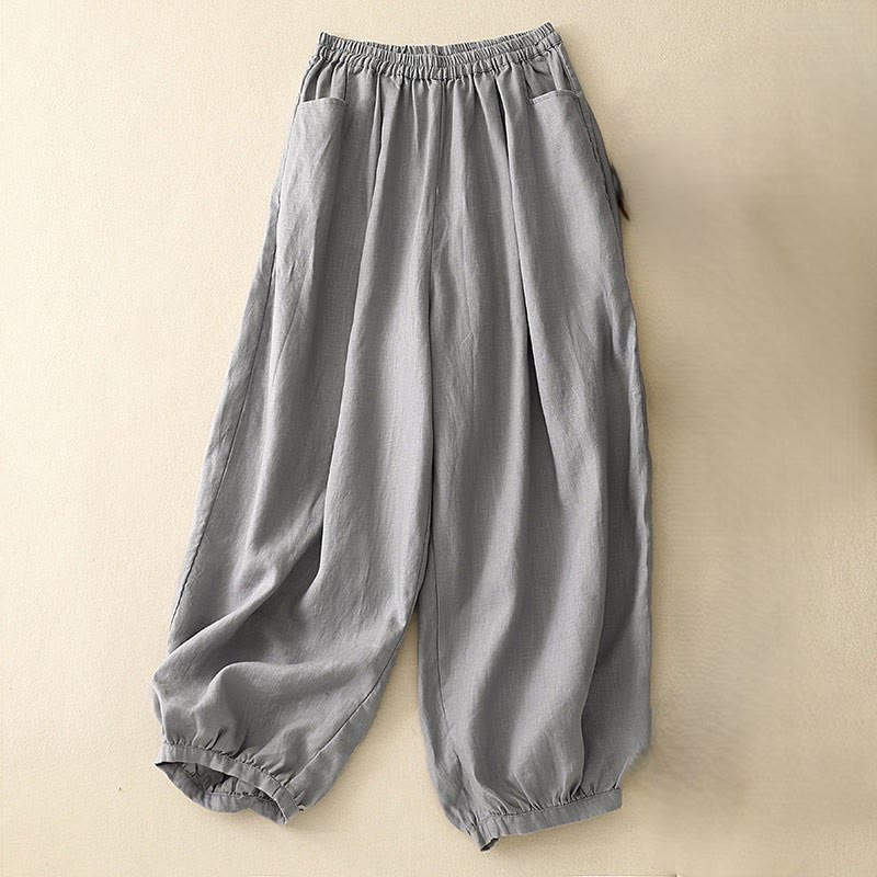 Pantalon décontracté en lin uni de couleur unie avec poches pour femme Buddha Stones - Gris ardoise - US8-10，UK/AU12-14，EU40-42 (2XL) - image 18